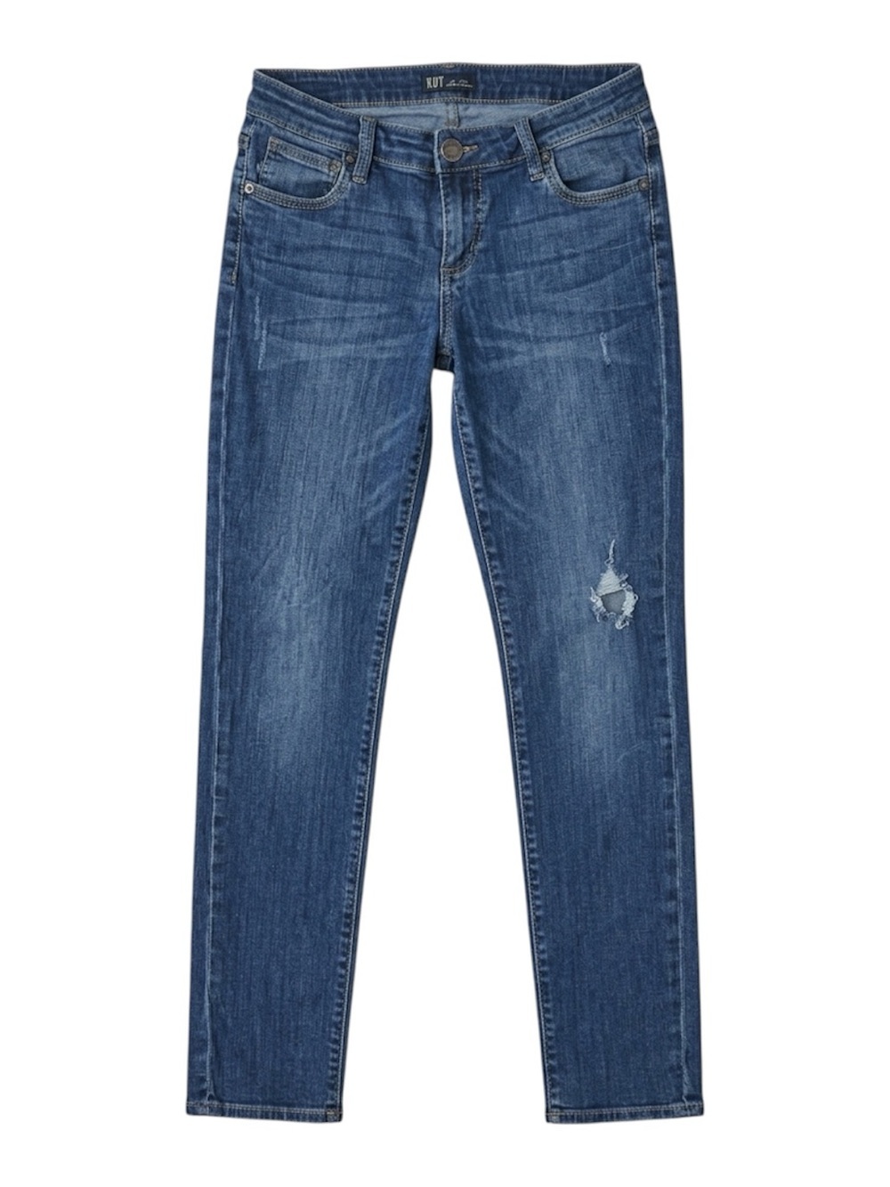 KUT from the Kloth Mid Rise Slim Straight Distressed Jeans Medium Blue Size 4